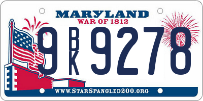 MD license plate 9BK9278