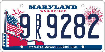 MD license plate 9BK9282