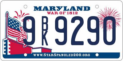 MD license plate 9BK9290
