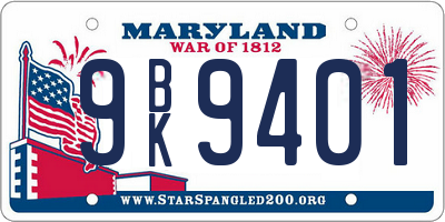 MD license plate 9BK9401