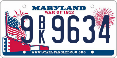 MD license plate 9BK9634