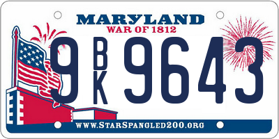 MD license plate 9BK9643