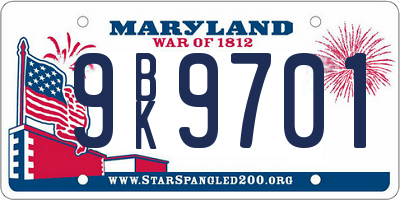 MD license plate 9BK9701
