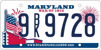 MD license plate 9BK9728