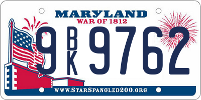 MD license plate 9BK9762
