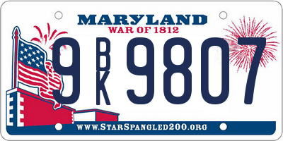 MD license plate 9BK9807
