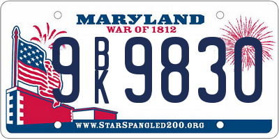 MD license plate 9BK9830
