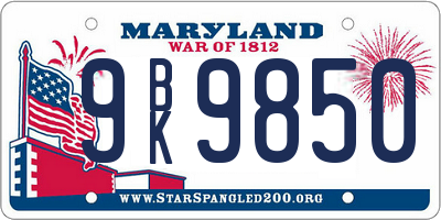 MD license plate 9BK9850