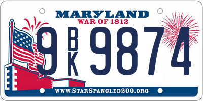 MD license plate 9BK9874