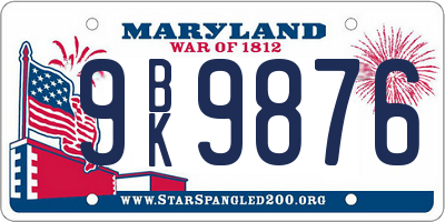 MD license plate 9BK9876