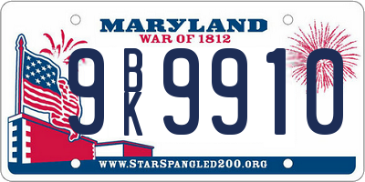 MD license plate 9BK9910