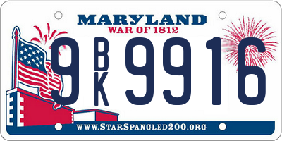 MD license plate 9BK9916