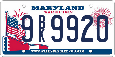 MD license plate 9BK9920