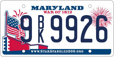 MD license plate 9BK9926