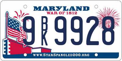 MD license plate 9BK9928