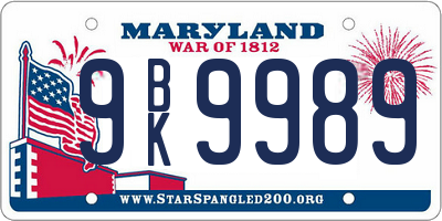 MD license plate 9BK9989