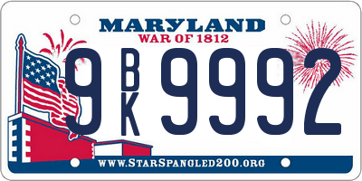 MD license plate 9BK9992