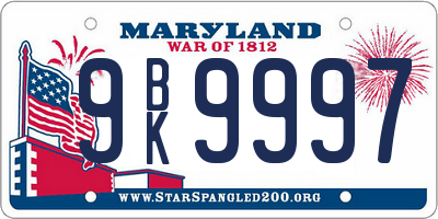 MD license plate 9BK9997