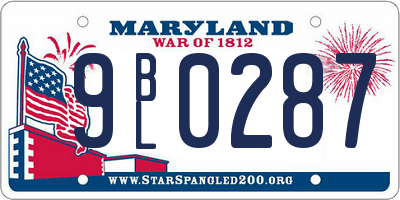 MD license plate 9BL0287