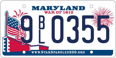 MD license plate 9BL0355