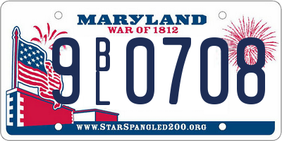 MD license plate 9BL0708