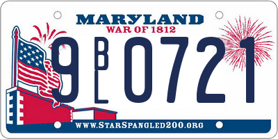 MD license plate 9BL0721