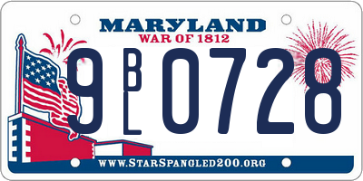 MD license plate 9BL0728