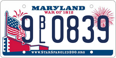 MD license plate 9BL0839