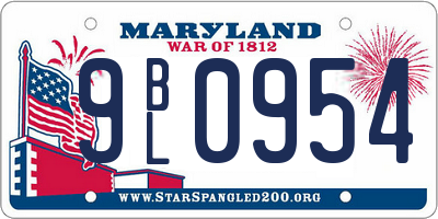 MD license plate 9BL0954