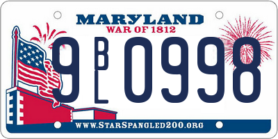 MD license plate 9BL0998