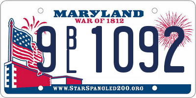 MD license plate 9BL1092