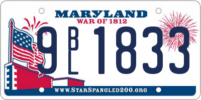 MD license plate 9BL1833