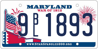MD license plate 9BL1893