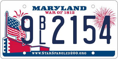 MD license plate 9BL2154