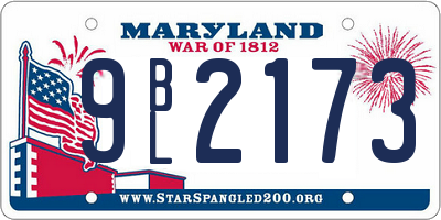 MD license plate 9BL2173
