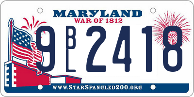 MD license plate 9BL2418
