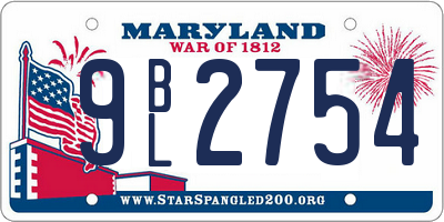 MD license plate 9BL2754