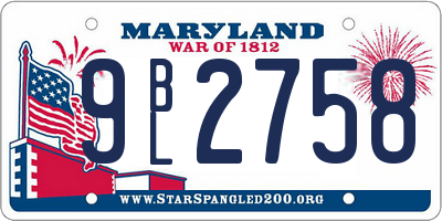 MD license plate 9BL2758
