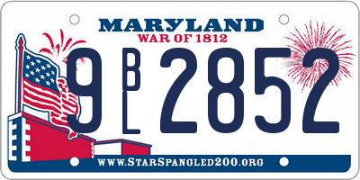 MD license plate 9BL2852