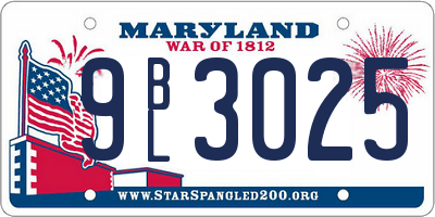 MD license plate 9BL3025