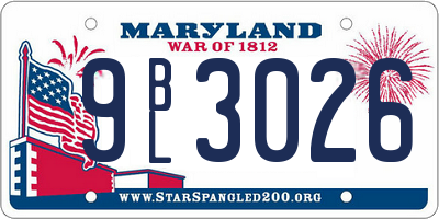 MD license plate 9BL3026