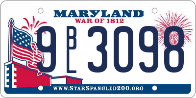 MD license plate 9BL3098