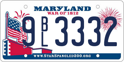 MD license plate 9BL3332