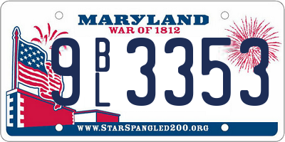 MD license plate 9BL3353