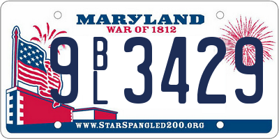 MD license plate 9BL3429