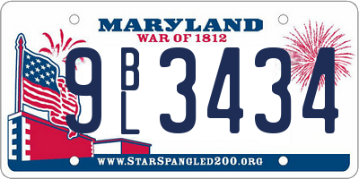 MD license plate 9BL3434