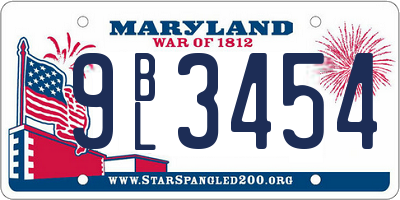 MD license plate 9BL3454