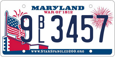 MD license plate 9BL3457