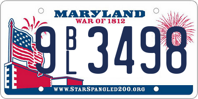 MD license plate 9BL3498