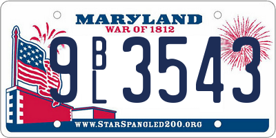 MD license plate 9BL3543